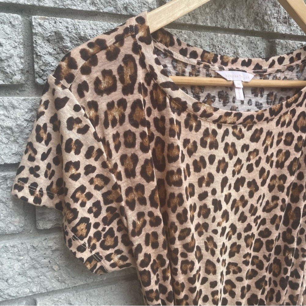 Rebecca Taylor Leopard Print Linen Midi Dress Size Medium - Picture 3 of 8